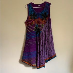 Cotton tunic/dress. appliquéd and embroidered Boho